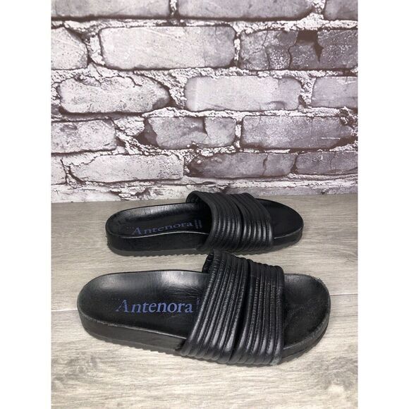Antenora Black Leather Casual Strap Slides Italy Sandals Women Sz 7M US/38EU - Picture 4 of 16
